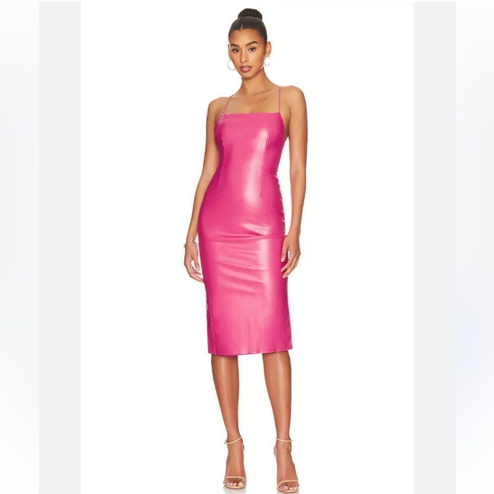 Superdown Bijou midi dress in pink faux vegan leather bodycon slip Revolve XS
